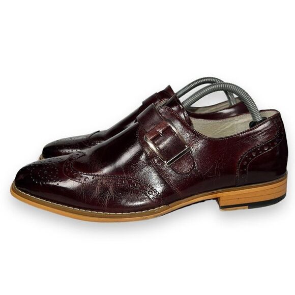 Giovanni Baron Monk Strap‎ Wingtip Loafers Burgundy Leather Men\'s 9 main image 4